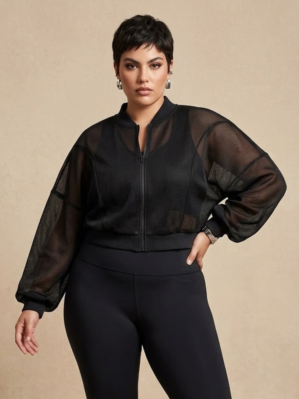 BRITTANY HUMBLE | Black Mesh Cropped Zip Jacket Sz 3X